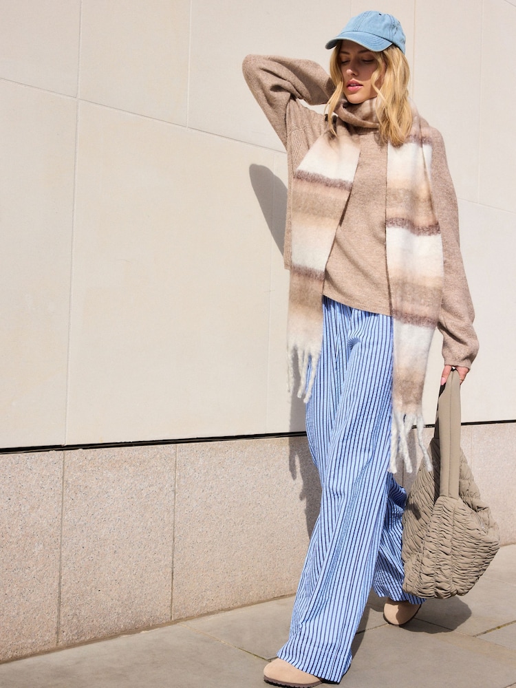 Neutral/Ecru Stripe Skinny Heavyweight Blanket Scarf - Image 1 of 7