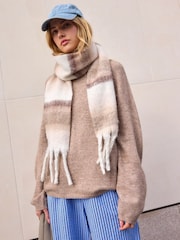 Neutral/Ecru Stripe Skinny Heavyweight Blanket Scarf - Image 3 of 7