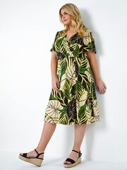 Roman Green Tropical Leaf Stretch Wrap Dress - Image 1 of 5