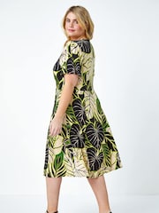 Roman Green Tropical Leaf Stretch Wrap Dress - Image 2 of 5