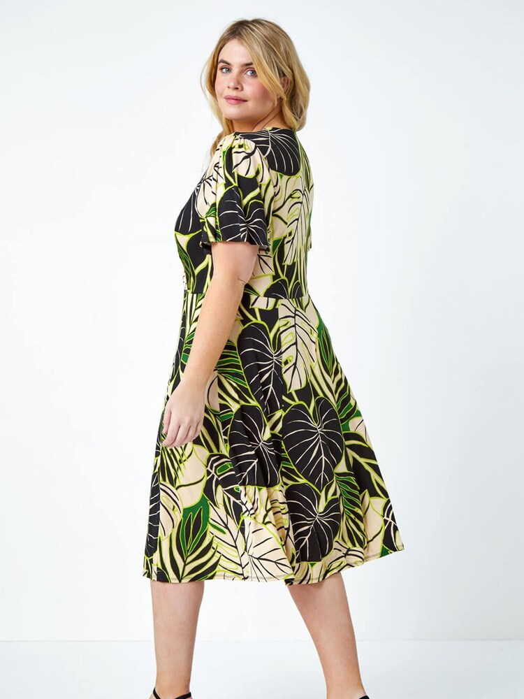 Roman Green Tropical Leaf Stretch Wrap Dress - Image 2 of 5
