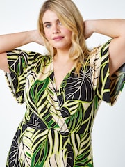 Roman Green Tropical Leaf Stretch Wrap Dress - Image 4 of 5