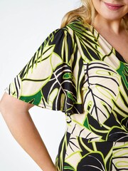 Roman Green Tropical Leaf Stretch Wrap Dress - Image 5 of 5