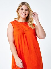 Roman Orange Sleeveless Longline Broderie Top - Image 1 of 5