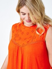 Roman Orange Sleeveless Longline Broderie Top - Image 2 of 5