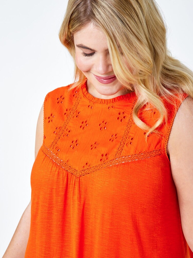 Roman Orange Sleeveless Longline Broderie Top - Image 2 of 5