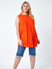 Roman Orange Sleeveless Longline Broderie Top - Image 3 of 5