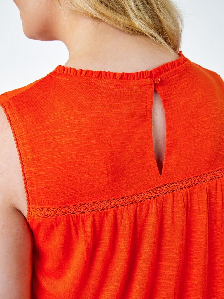 Roman Orange Sleeveless Longline Broderie Top - Image 5 of 5