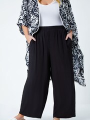 Roman Black Plain Crinkle Wide Leg Trousers - Image 1 of 5