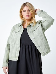 Roman Sage Green Curve Denim Jacket - Image 2 of 5