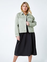 Roman Sage Green Curve Denim Jacket - Image 3 of 5
