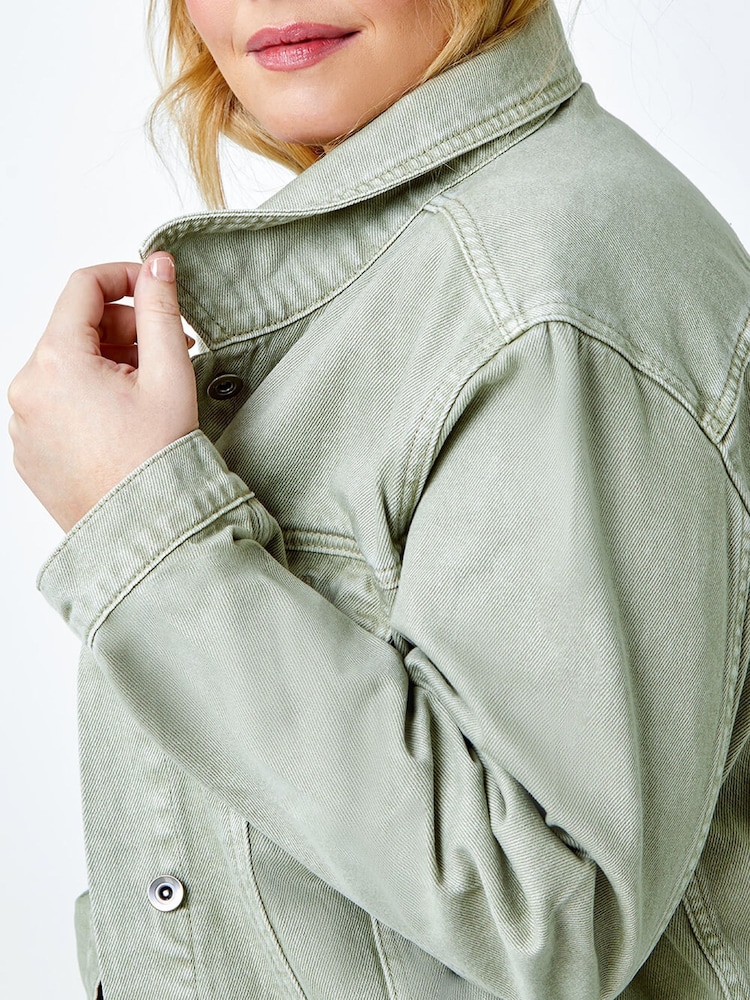 Roman Sage Green Curve Denim Jacket - Image 5 of 5