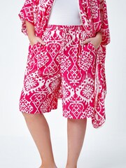 Roman Pink Aztec Style Print Crinkle Shorts - Image 1 of 5