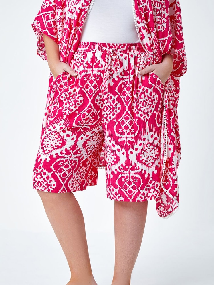 Roman Pink Aztec Style Print Crinkle Shorts - Image 1 of 5