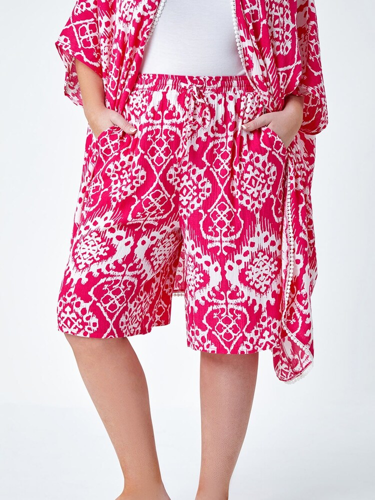 Roman Pink Aztec Style Print Crinkle Shorts - Image 1 of 5 Roman Pink Aztec Style Print Crinkle Shorts - Image 1 of 5
