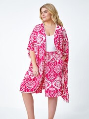Roman Pink Aztec Style Print Crinkle Shorts - Image 3 of 5