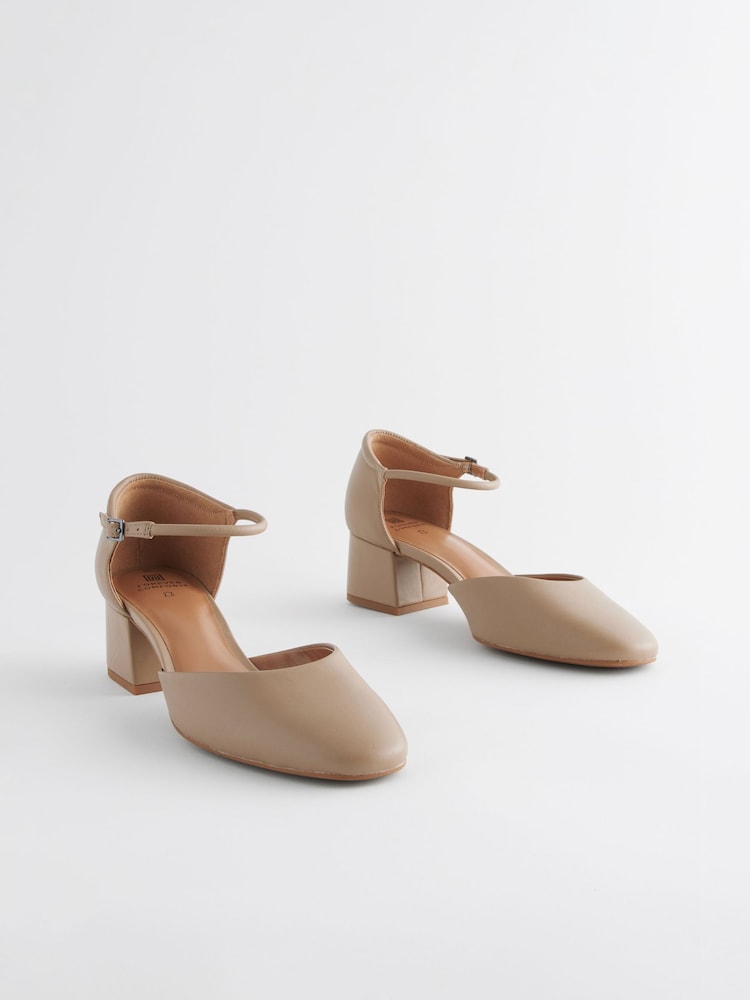 Taupe rjava - Forever Comfort® Leather Round Toe Block čevlji z visoko peto - Slika 1 iz 6