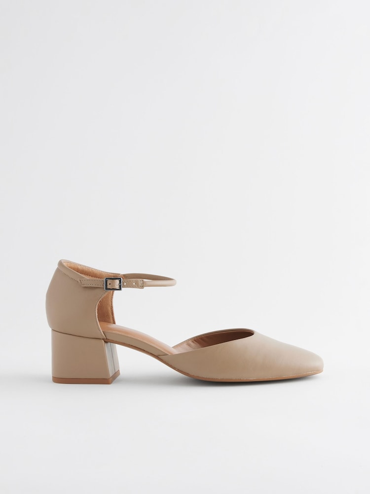 Taupe rjava - Forever Comfort® Leather Round Toe Block čevlji z visoko peto - Slika 2 iz 6