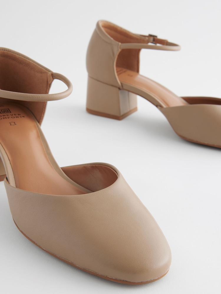 Taupe Brown Extra Wide Fit Forever Comfort® Leather Round Toe Block Heels - Image 3 of 6