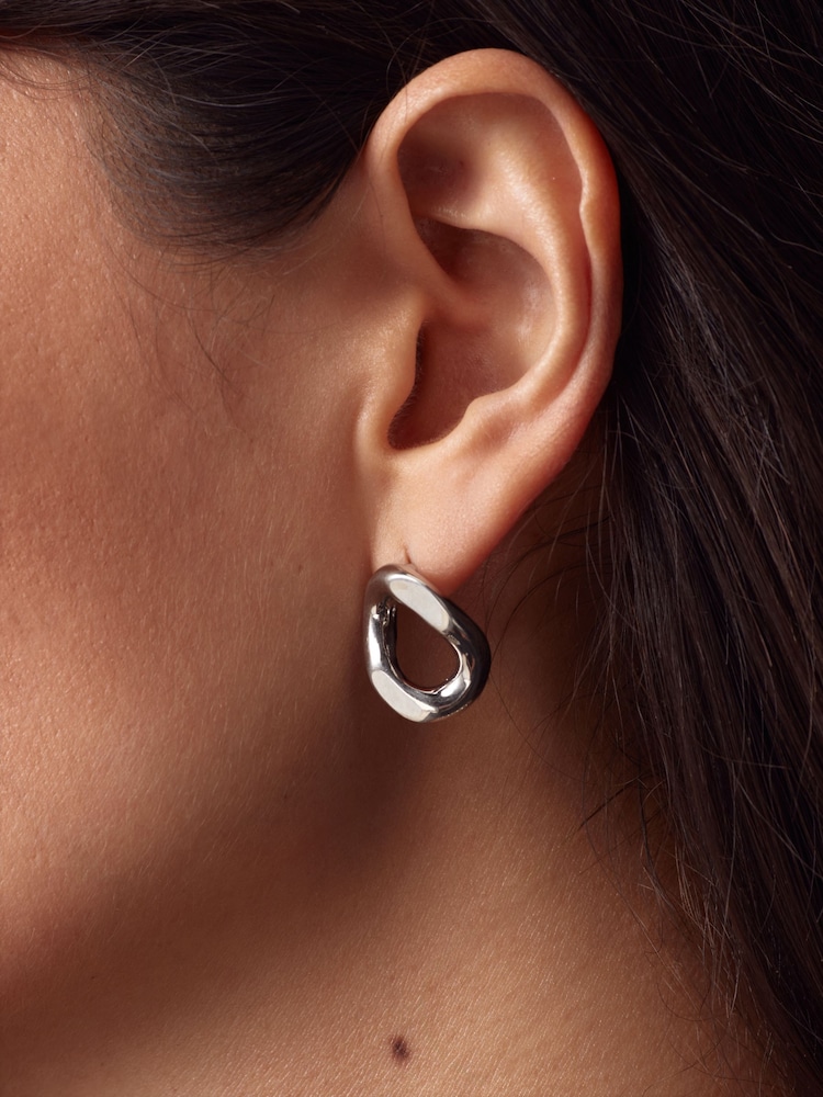 Tonalité argentée - Boucles d'oreilles à maillons de chaîne - Image 3 of 4