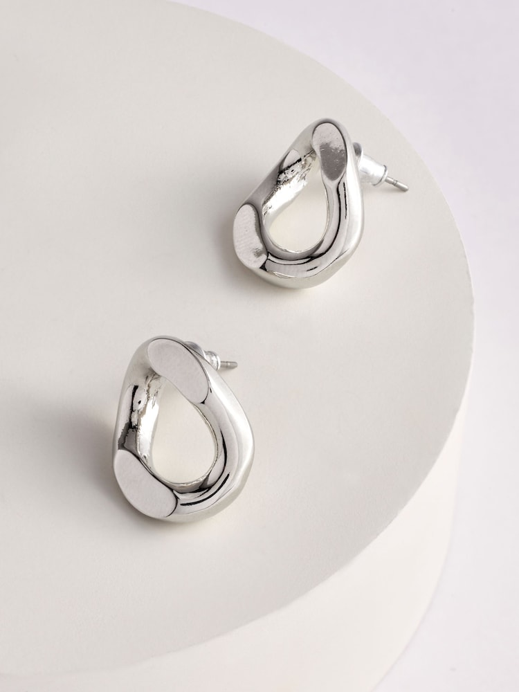 Silver Tone Chain Link Stud Earrings - Image 4 of 4