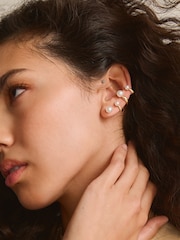 Gold Tone Pearl Crawler Stud Earrings Made With Recycled Zinc - Image 1 of 4