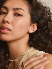 Gold Tone Pearl Crawler Stud Earrings Made With Recycled Zinc - Image 2 of 4