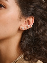 Gold Tone Pearl Crawler Stud Earrings Made With Recycled Zinc - Image 3 of 4