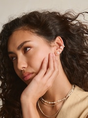 Gold Tone Pearl Crawler Stud Earrings Made With Recycled Zinc - Image 4 of 4
