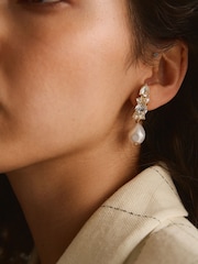 Gold Tone Pearl Over The Lobe Stud Earrings Made With Recycled Zinc - Image 3 of 5
