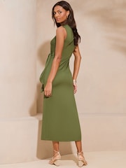 Lipsy Khaki Green Sleeveless Racer Tie Side Jersey Midi Dress - Image 2 of 4