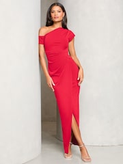 Lipsy Red Off The Shoulder Gathered Waist Maxi Dress - Image 3 of 4