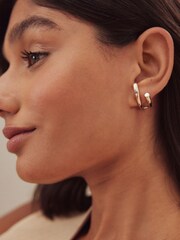 Gold Tone Recycled Metal Over Lobe Cuff Earrings - Image 3 of 4