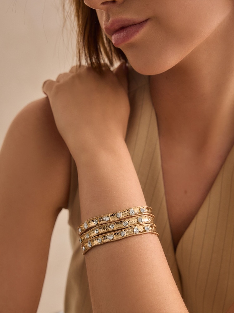 Gold Tone Sparkle Molten Cuff Bangle Set Made With Recycled Zinc - Image 1 of 4