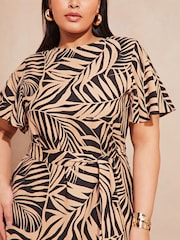 Lipsy Camel Curve Short Sleeve Round Neck Tie Waist Shift Dress - Image 4 of 4