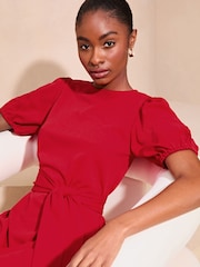 Lipsy Red Short Sleeve Round Neck Tie Waist Shift Dress - Image 4 of 4