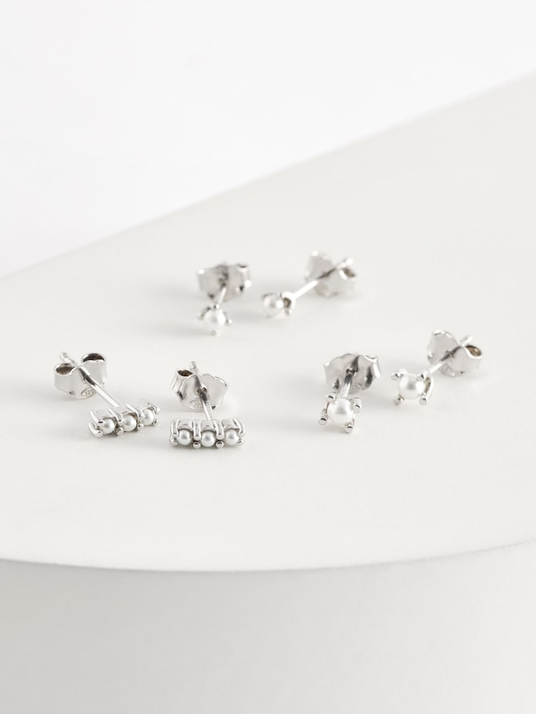 Sterling Silver Pearl Stud Earrings - Image 1 of 1 Sterling Silver Pearl Stud Earrings - Image 1 of 1