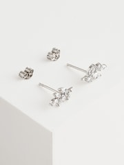 Sterling Silver Leaf Cubic Zirconia Stud Earrings - Image 3 of 3