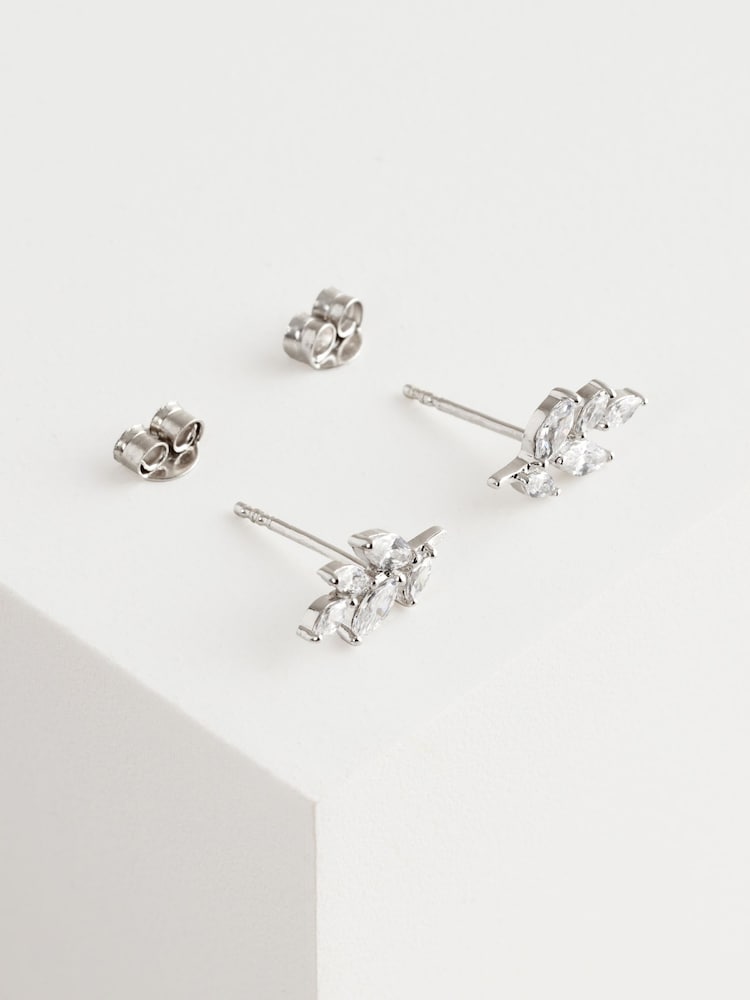 Sterling Silver Leaf Cubic Zirconia Stud Earrings - Image 3 of 3