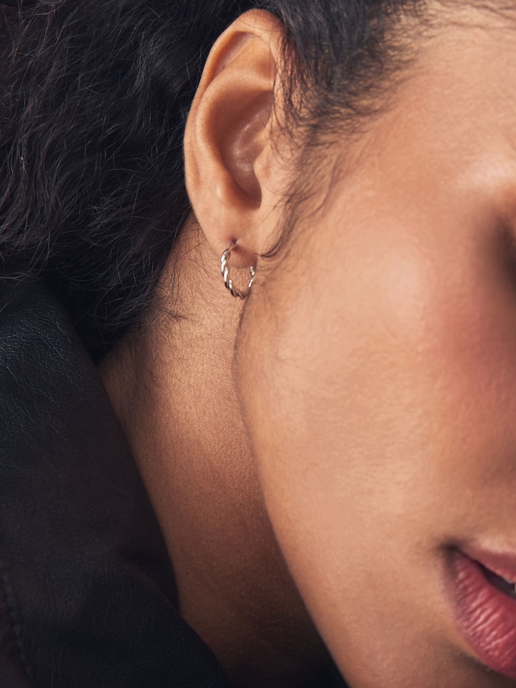 Sterling Silver Twist Hoop Earrings - Image 2 of 5 Sterling Silver Twist Hoop Earrings - Image 2 of 5