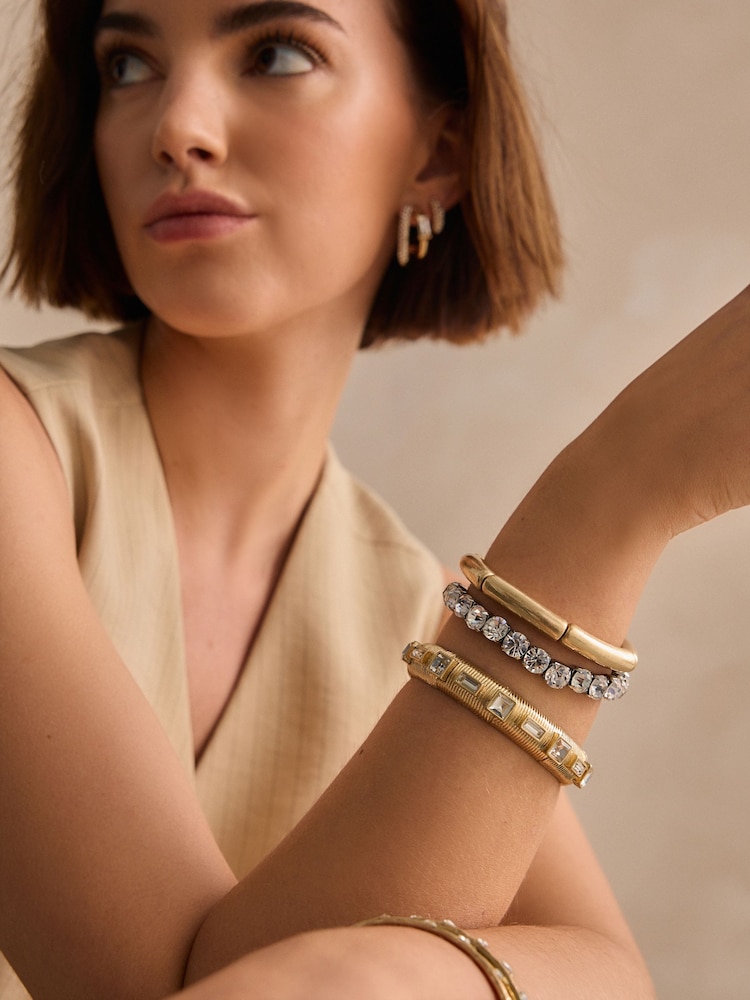 Gold Tone Sparkle Stretch Bracelet Pack Made With Recycled Zinc - Image 1 of 4