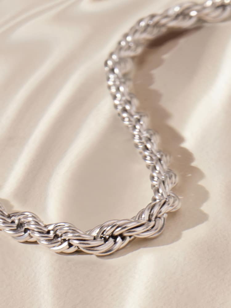 Silver Tone Stainless Steel Twist Chain Bracelet - Image 7 of 7