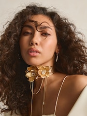 Gold Tone Chunky Flower Choker Necklace Made With Recycled Iron - Image 3 of 6