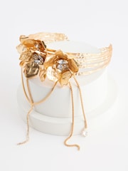 Gold Tone Chunky Flower Choker Necklace Made With Recycled Iron - Image 5 of 6