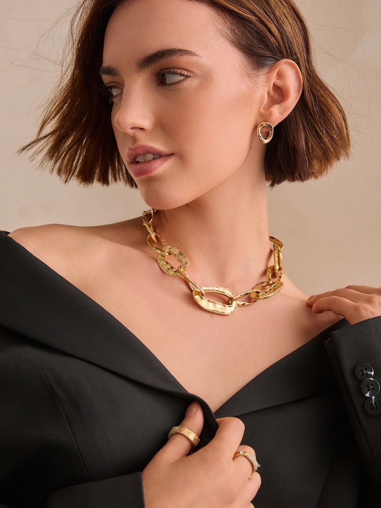 Gold Tone Chunky Molten Chain Necklace - Image 1 of 5