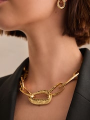 Gold Tone Chunky Molten Chain Necklace - Image 3 of 5