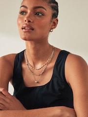 Gold Tone Multilayer Pearl Chain Necklace Made With Recycled Brass And Steel - Image 2 of 4