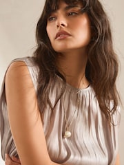 Gold Tone Long Real Pearl Necklace Made With Recycled Brass - Image 3 of 7