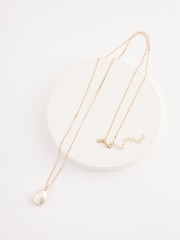 Gold Tone Long Real Pearl Necklace Made With Recycled Brass - Image 6 of 7