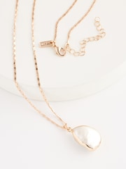 Gold Tone Long Real Pearl Necklace Made With Recycled Brass - Image 7 of 7
